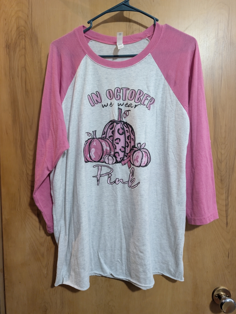 Next Level Apparel Pink & Gray Raglan Pumpkin Graphic Tee